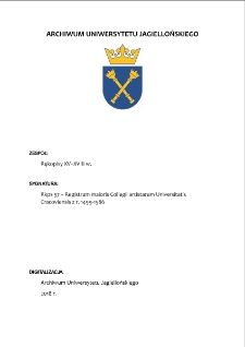 Rkps 57 &ndash; Registrum maioris Collegii artistarum Universitatis Cracoviensis z r. 1499-1586