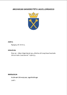 Rkps 90 &ndash; Liber diligentiarum seu "Metrica philosophicae facultatis Universitatis Cracoviensis 1658-1755Księga pilności mistrz&oacute;w