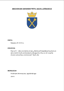 Rkps 91 &frac12; &ndash; Liber promotionum seu "Metrica philosophicae facultatis ab anno domini 1658 candidatorum utriusque in atribus et philosophia diversis temporibus promotorum" 1658-1780. Księga promocji